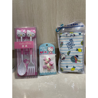 Hello Kitty髮夾/Hello Kitty塑膠餐具組/Hello Kitty涼感毛巾