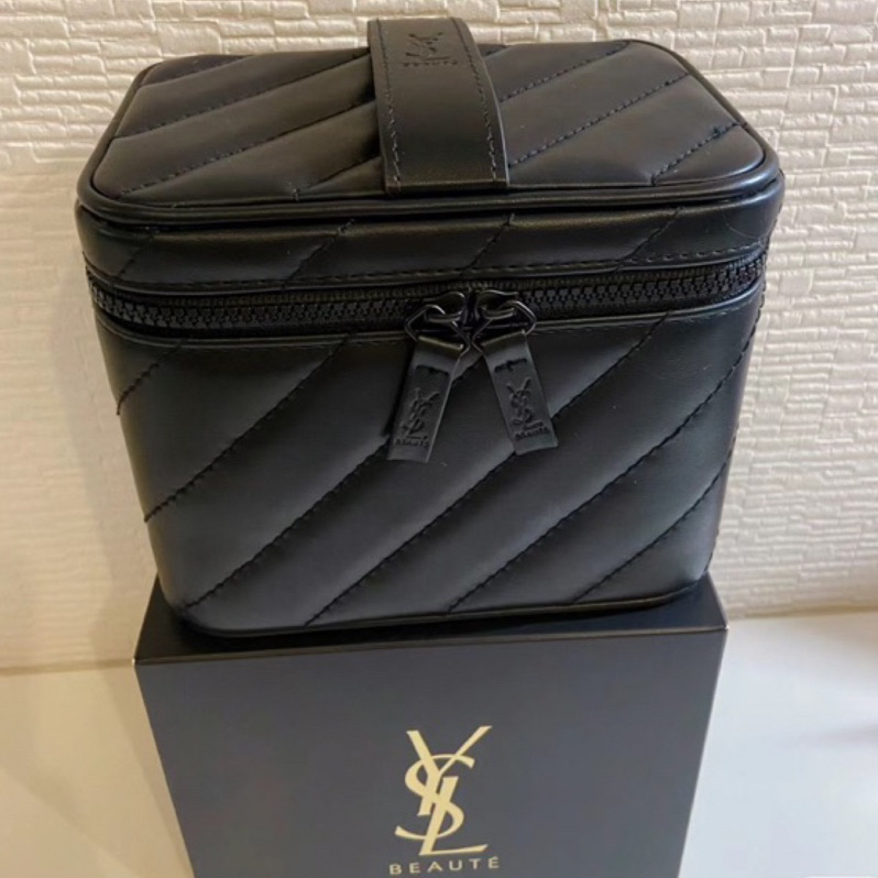 全新Ysl 聖羅蘭 黑色條紋化妝箱 質感超好 化妝包 置物箱 收納包 收納箱 小包