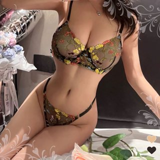 LUVE 純欲系列情趣套裝 細緻刺繡 鏤空設計 深V誘惑 透視內衣 聚攏型性感內衣 情趣三點式 純欲刺繡 不跑杯 現貨