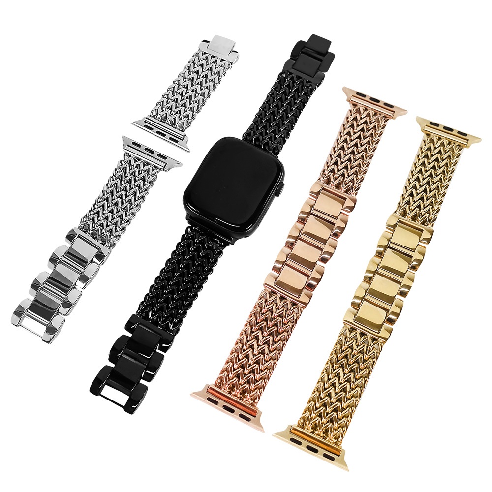 Apple Watch 全系列通用錶帶 蘋果手錶替用錶帶 立體心字 不鏽鋼錶帶 玫瑰金/金/黑/銀 ＃858-150