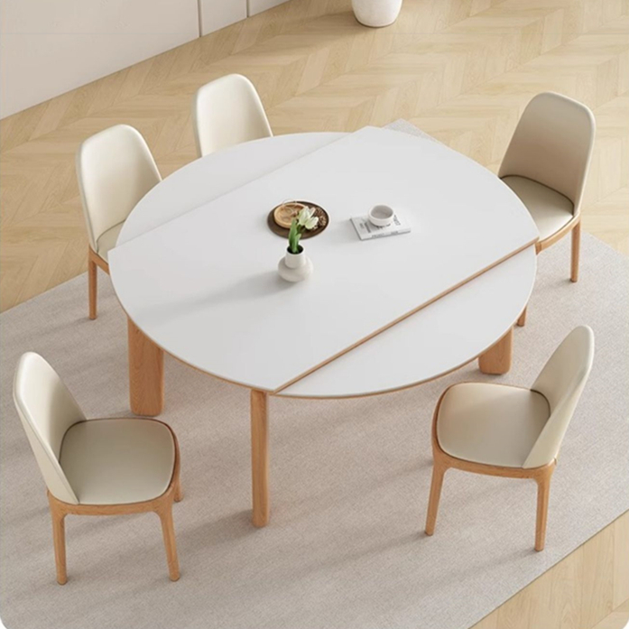 【含稅/免運】岩板餐桌椅組合奶油風現代簡約小戶型原木風白蠟木可伸縮實木餐桌