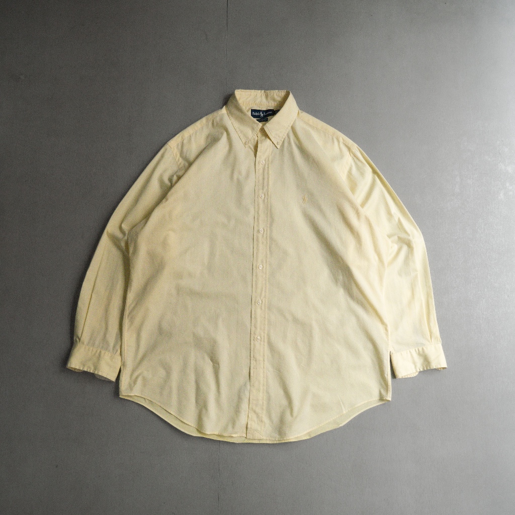 《白木11》 USED POLO RALPH LAUREN BD SHIRT 美國 鵝黃 素面 扣領 長袖 襯衫