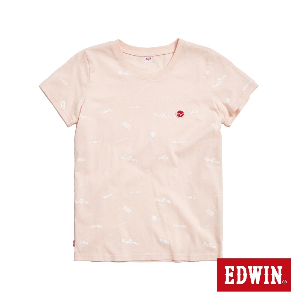 EDWIN Y2K 滿版印花布短袖T恤(淡粉紅)-女款