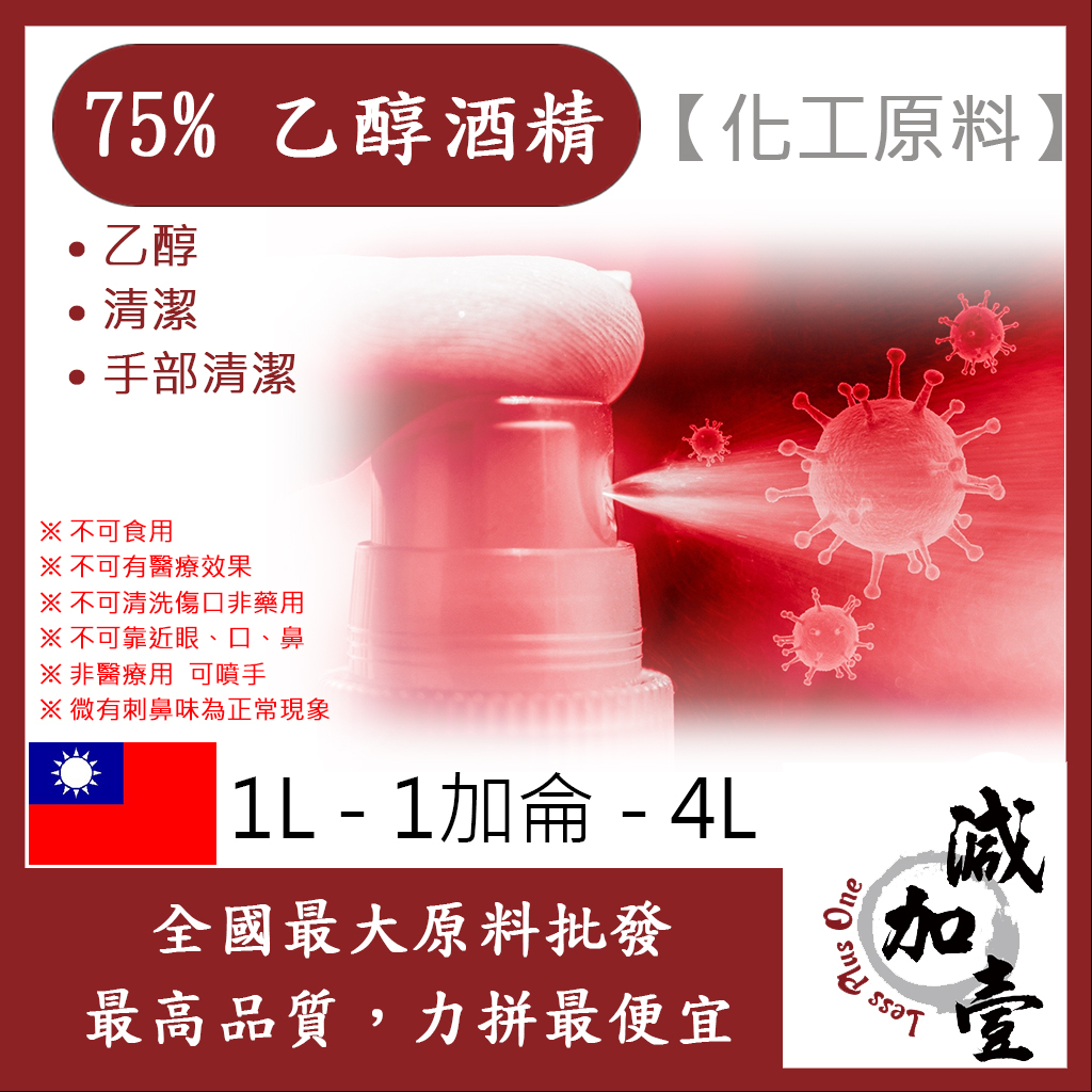 減加壹 75% 潔用酒精 乙醇 1L 1加侖 4L 化工原料