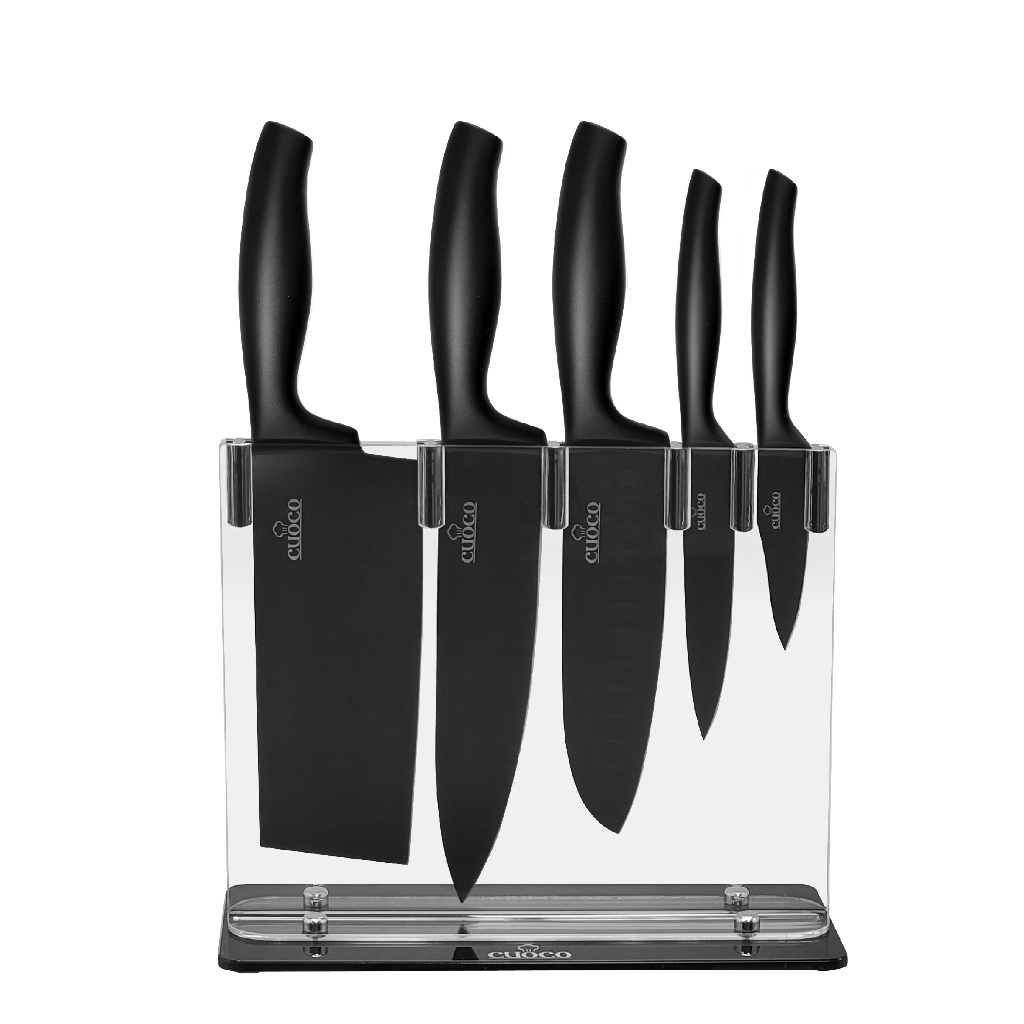 【義大利CUOCO】420黑科技粉末鋼刀組(切片刀+廚師刀+三德刀+萬用刀+果皮刀)
