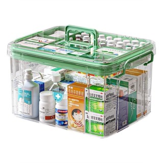 『熊愛貝百貨』雙層透明可視大中小尺家用醫藥箱大容量附提手藥物收納盒