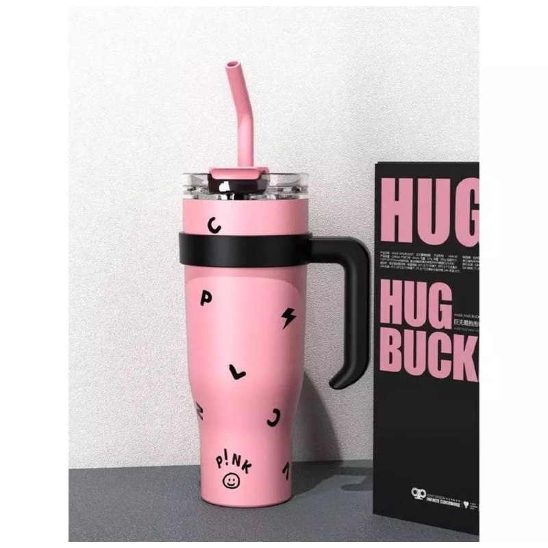 1250ML 粉色繽紛款巨無霸吸管杯大容量不鏽鋼保溫杯冰霸杯水杯禮品高顔值禮物