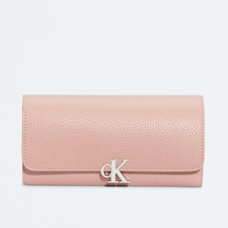 【美麗小舖】Calvin Klein CK 粉色 荔枝紋皮革 掀蓋長夾 發財包 皮夾 長夾 錢包~C42178