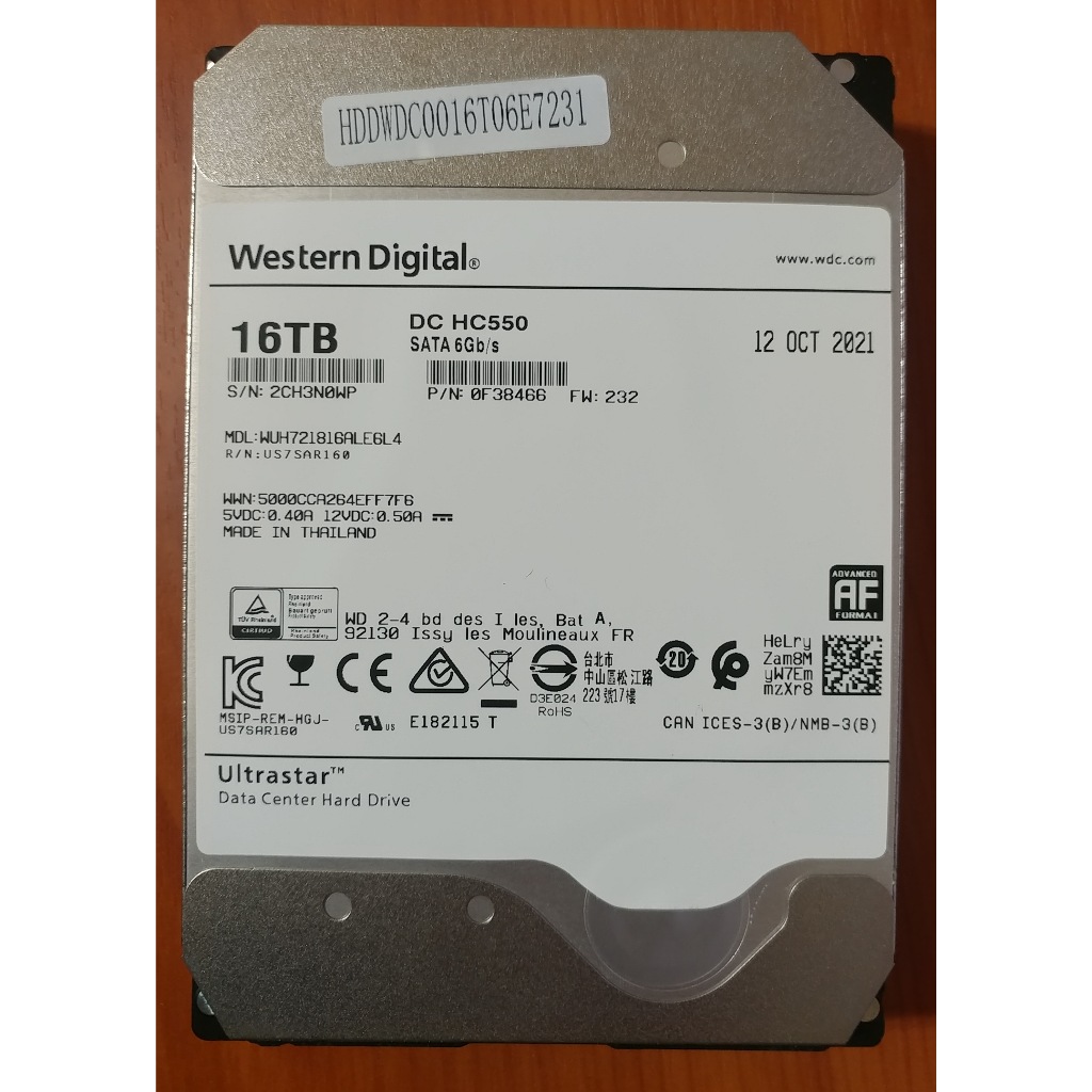 WD 威騰 HC550 16TB 3.5吋 企業級 氦氣硬碟 512MB 快取 現貨~促銷~