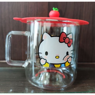 三麗鷗玻璃杯-Hello Kitty雙層玻璃杯組-附杯蓋-正品全新