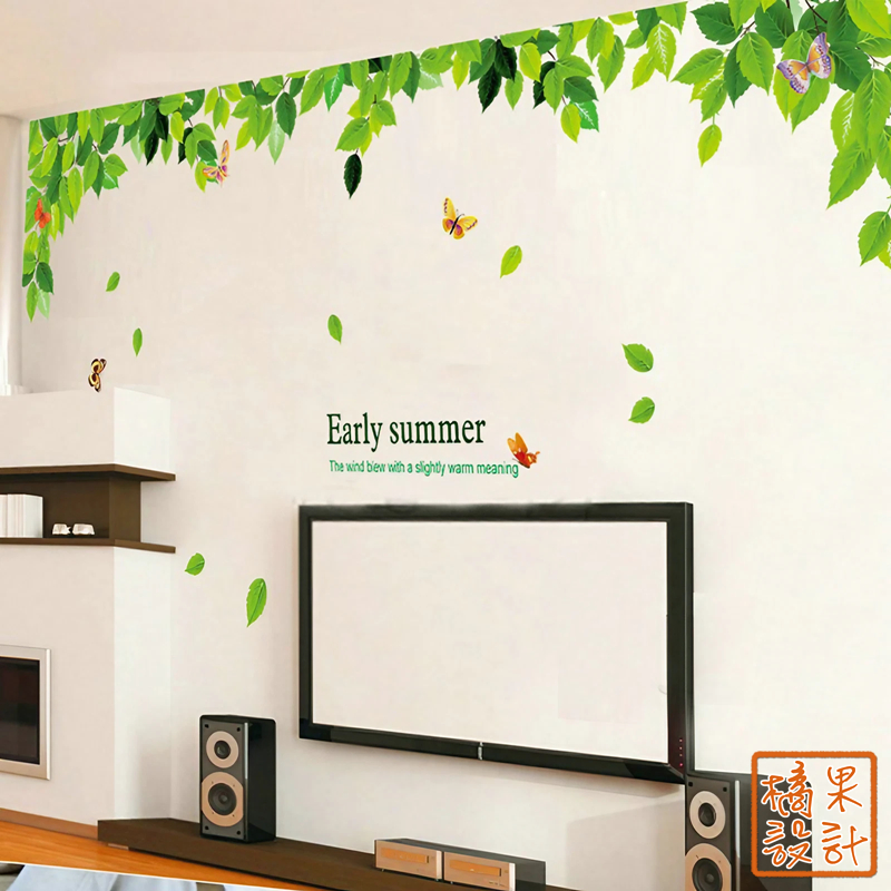 【橘果設計】蝴蝶綠葉 植物壁貼 無痕背膠 壁貼 牆貼 壁紙 DIY組合裝飾佈置 台灣現貨