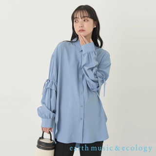 earth music&ecology 摺邊蝴蝶綁結袖設計長袖襯衫(1K41L0A0600)