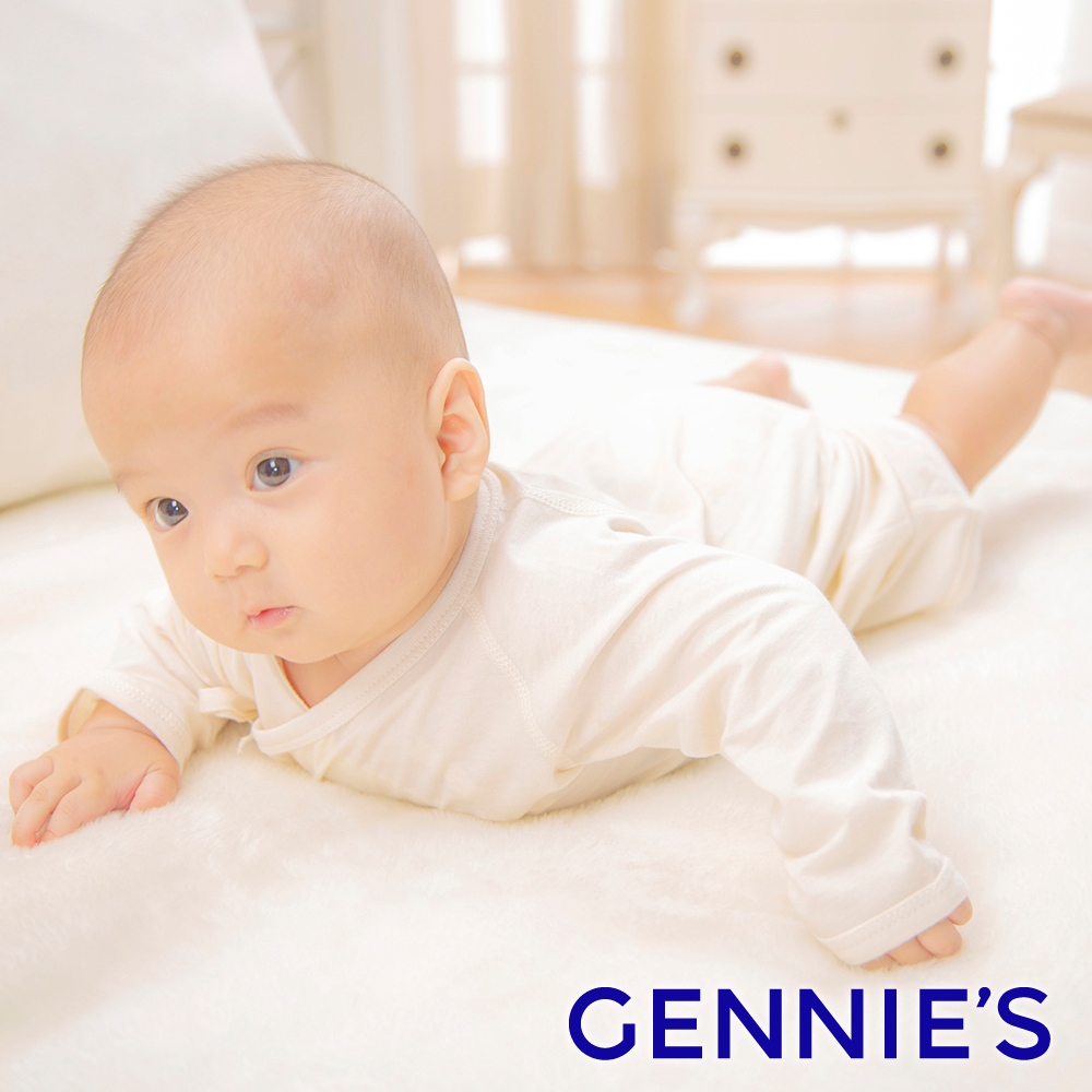 【Gennies 奇妮】原棉寶寶蝴蝶衣0-3M/3-6(GN012/BE69)連身衣 女嬰 男嬰 長袖純棉 新生兒衣服