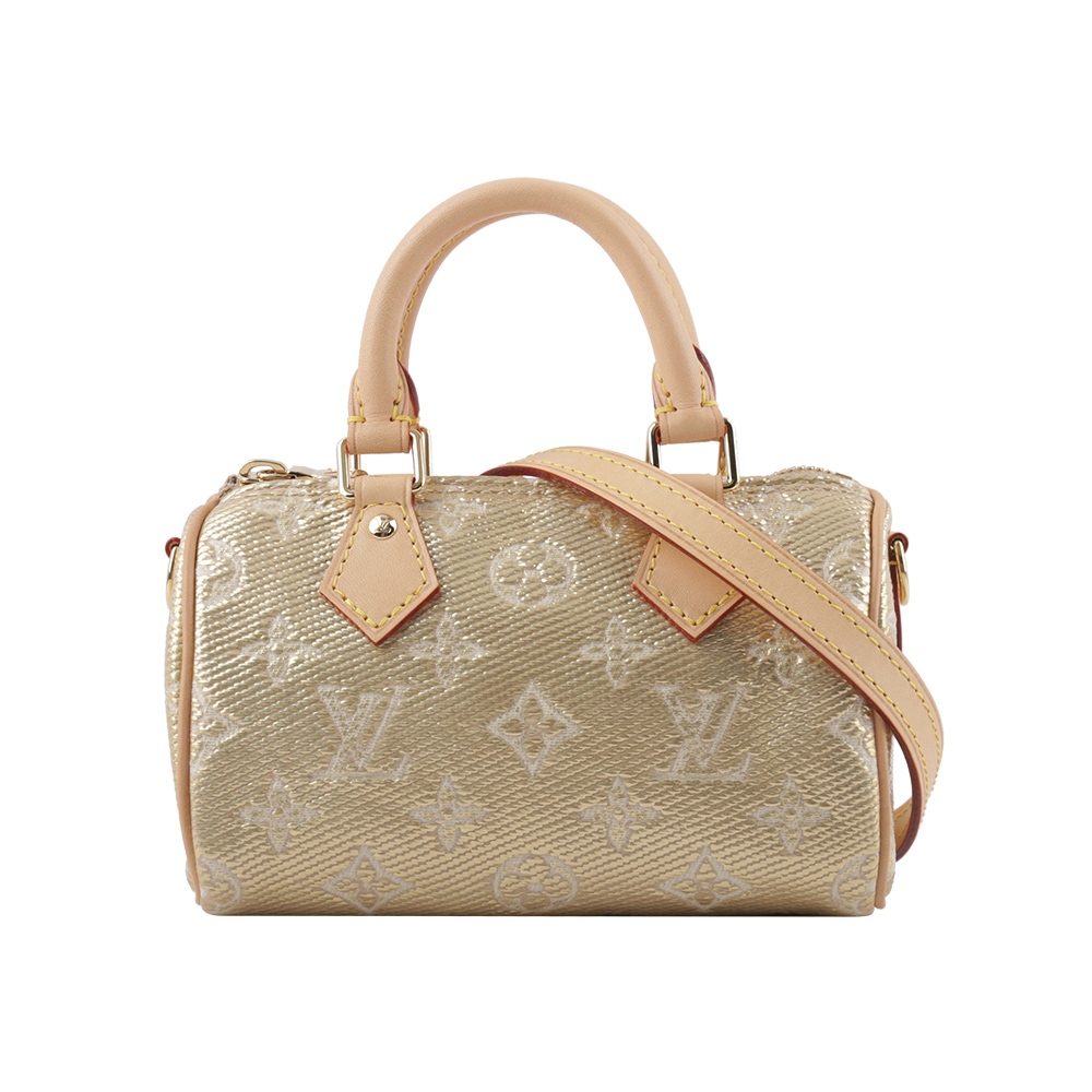 LV Monogram Nano Speedy 金屬色塗層帆布二用包(金色) M82242