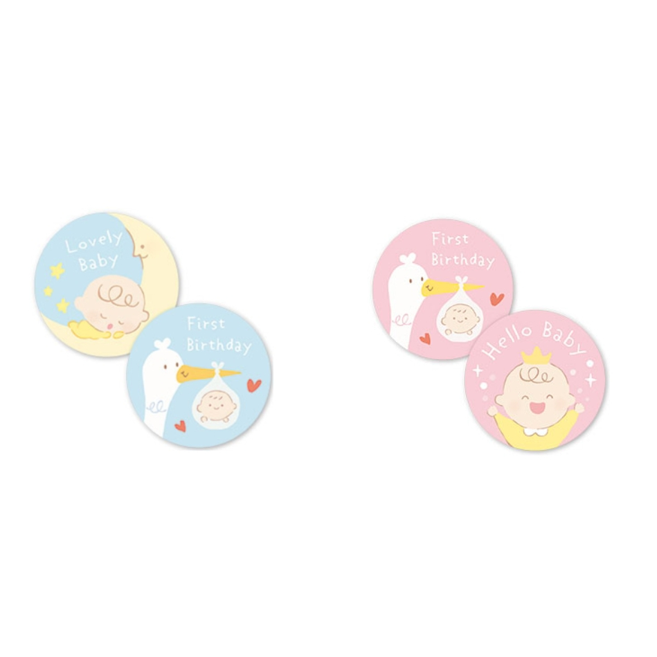 超便宜小舖 64枚 台灣製 禮品貼紙 比比送子鳥 藍 粉 彌月 新生兒 滿月