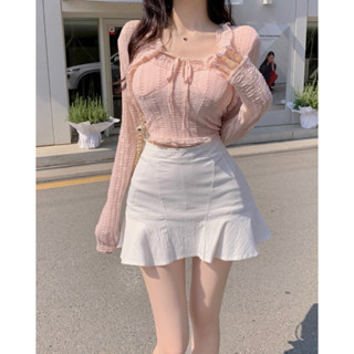 Winni Shop韓國連線✈️正韓 細肩帶緹花蕾絲背心+蕾絲罩衫兩件式套裝SET 蕾絲上衣 蕾絲短裙 蛋糕裙 荷葉短裙