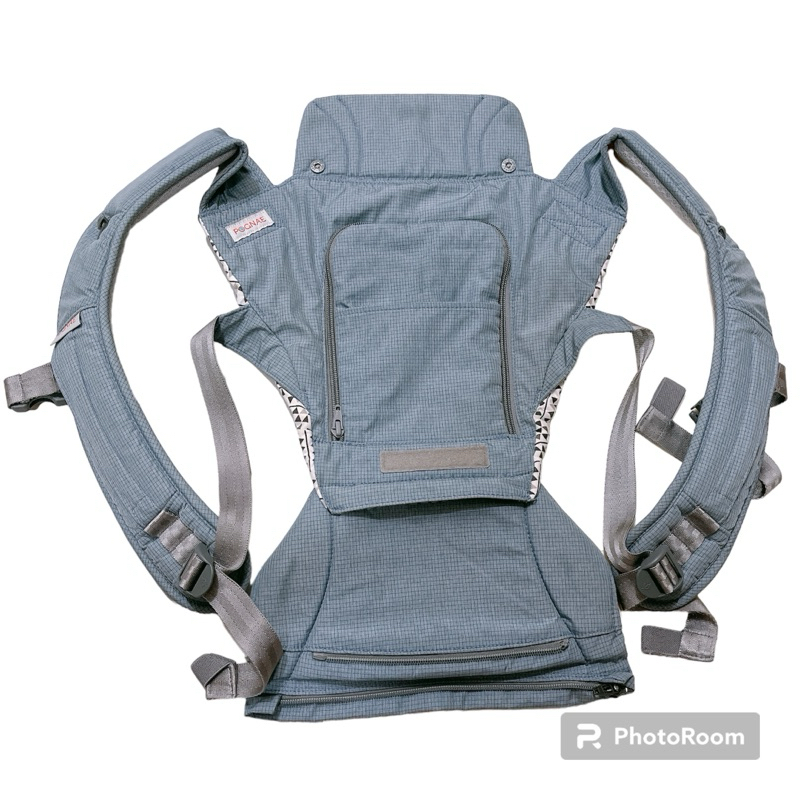*二手*韓國POGNAE NO.5+ plus多功能椅凳(新生兒適用)機能背巾+椅墊(牛仔藍)