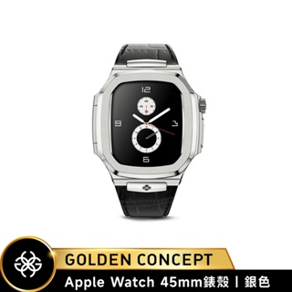 Golden Concept Apple Watch 45mm 銀錶框 黑皮革錶帶 WC-ROL45-SL-BK