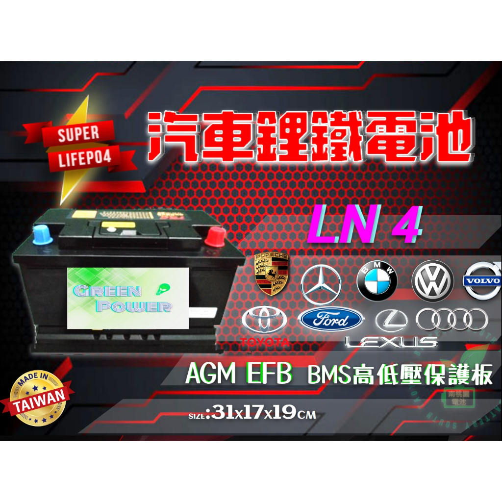 汽車鋰鐵電池 LN4支援AGM起停車系EFB 怠速熄火 台灣製造 賓士 BMW 福斯 福特 奧迪 藍寶堅尼 保時捷
