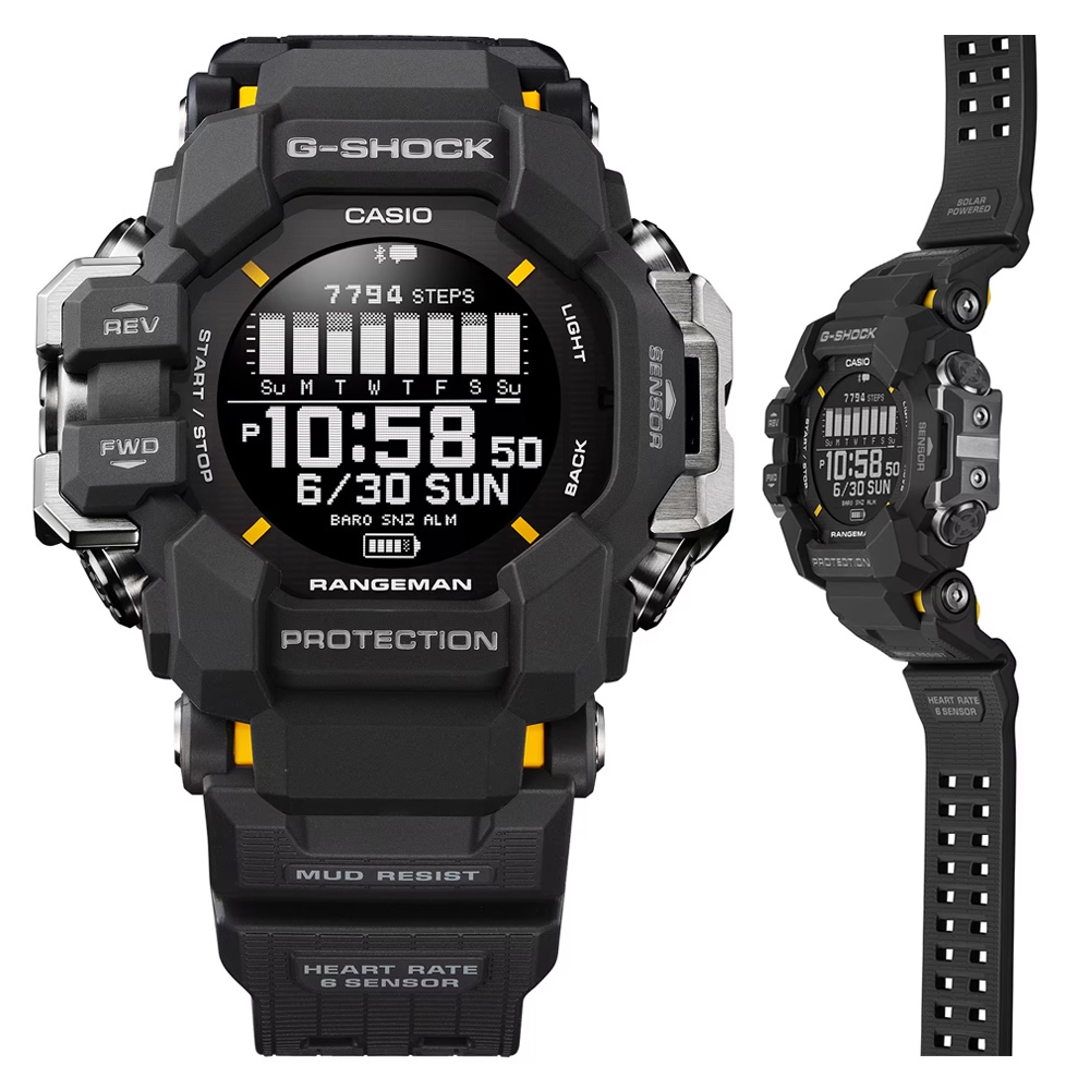 CASIO 卡西歐(GPR-H1000-1)G-SHOCK 防泥 GPS 心率監測 太陽能藍芽多功能錶-黑