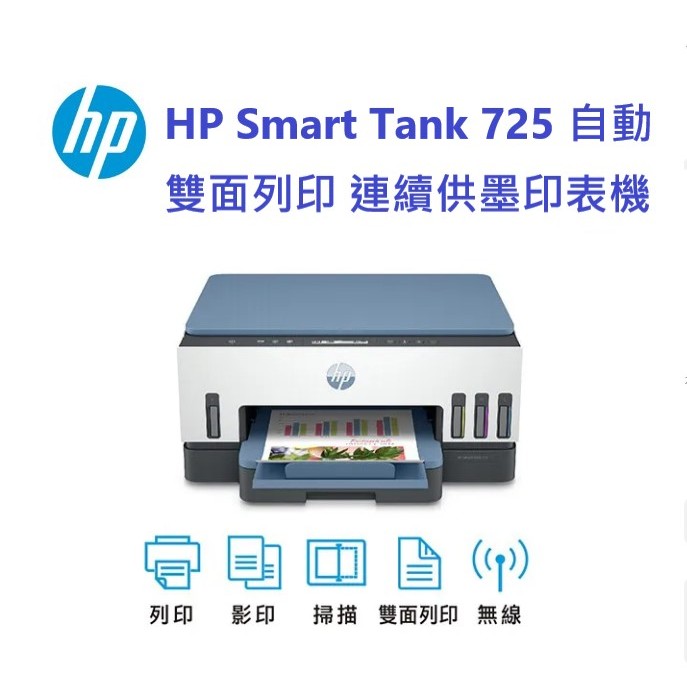 含發票HP Smart Tank 725 三合一自動雙面無線連供印表機 全新現貨可開統編發票