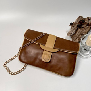 Celine vintage 日本二手 凱旋門 logo 中古復古古董 咖啡色 拼接皮革 肩揹包 側揹包 鏈帶包