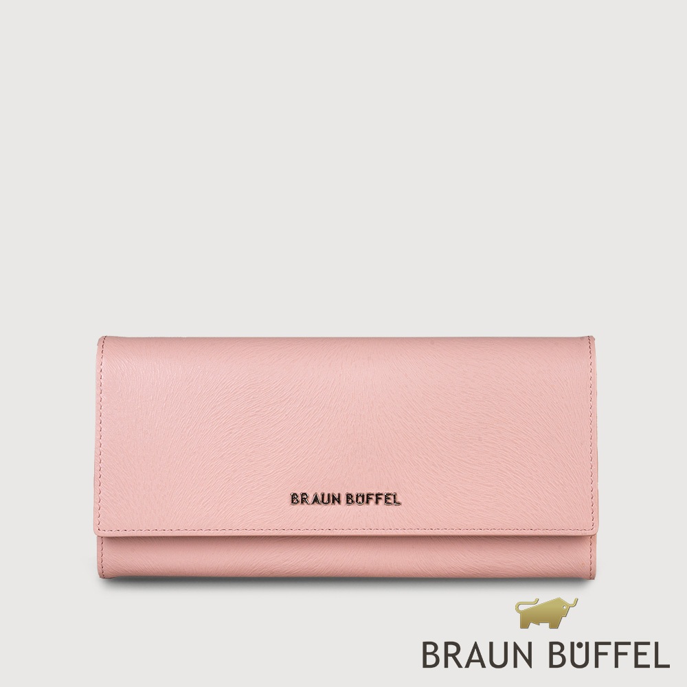 【BRAUN BUFFEL 德國小金牛】台灣總代理 萊納斯 12卡RFID防盜兩折長夾-藕粉色/BF835-621-MP