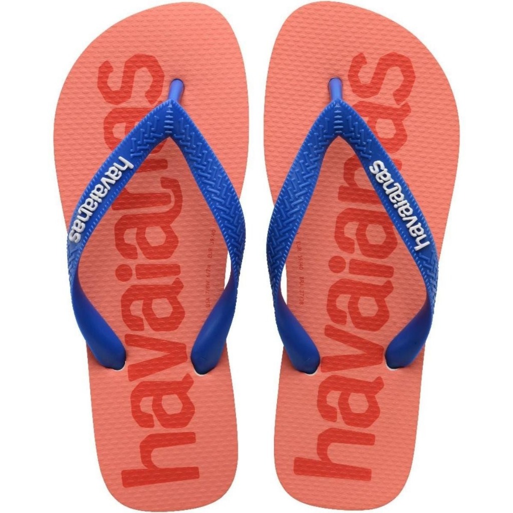 HAVAIANAS 哈瓦仕 TOP LOGOMANIA 鮭魚粉 藍 夾腳 拖鞋 中性 41457410001U