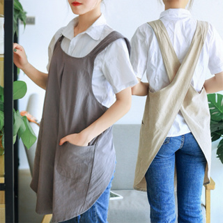 🎀棉花布榖🎀 日系簡約全棉圍裙 女款 免綁帶圍裙 輕薄透氣圍裙