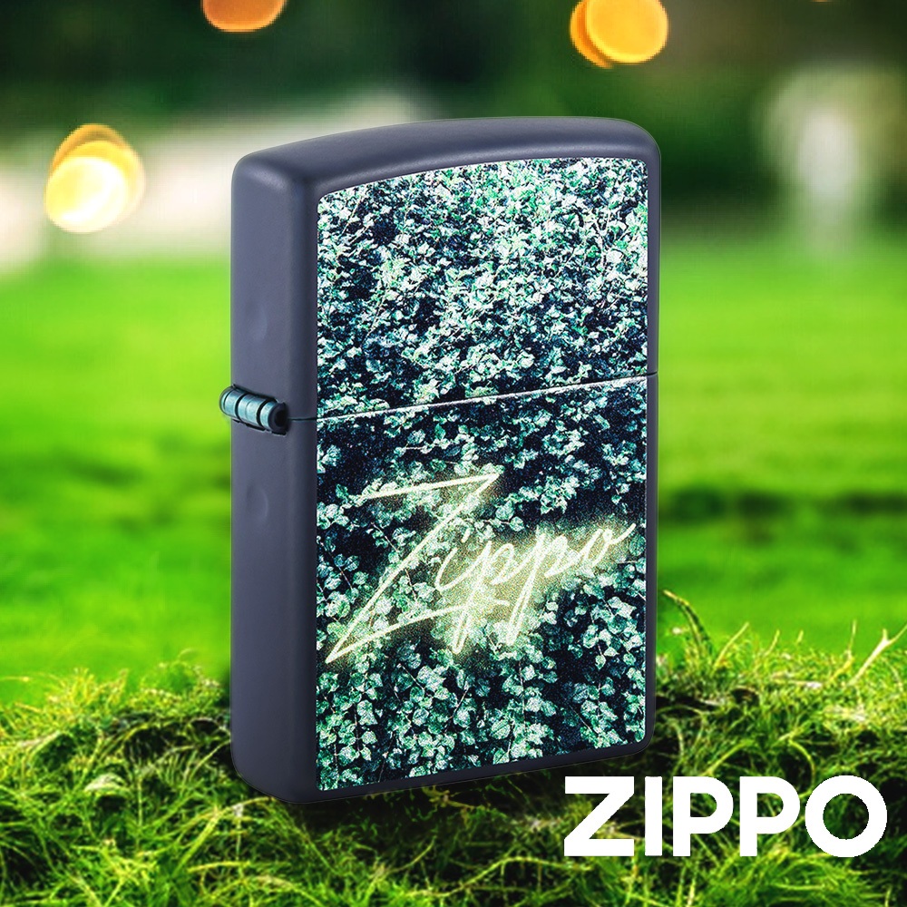 ZIPPO 植物與霓虹燈防風打火機 48721 海軍藍啞光防風打火機 鬱鬱蔥蔥 綠色植物 虹燈字體閃爍 終身保固