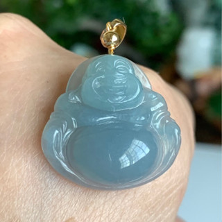 天然翡翠a貨冰種藍水牛仔藍佛公彌勒佛玉墜 H214