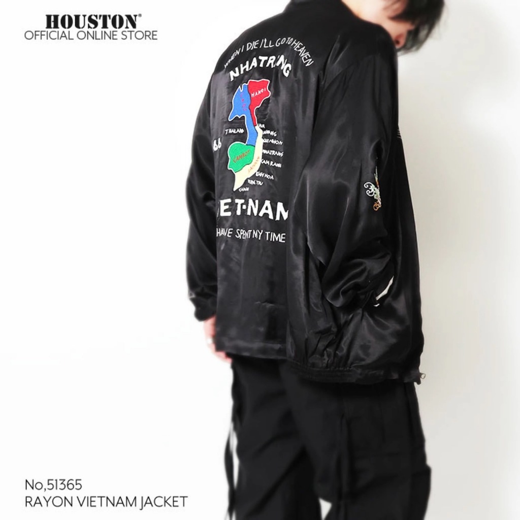 【Rock Vintage搖滾古著】HOUSTON 天然絲橫須賀外套【越戰地圖】橫須賀/外套/刺繡/天然絲/緞面/