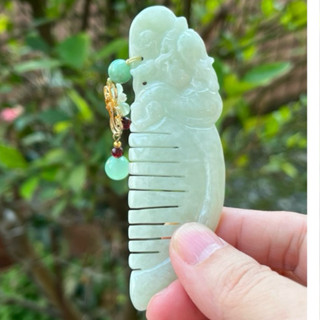 璞沁～天然緬甸玉a貨蘋果綠龍如意玉梳