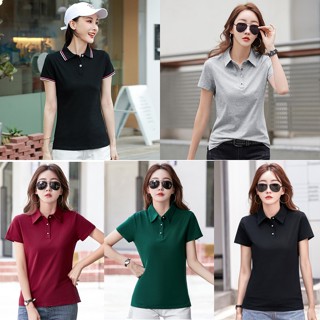 S-3XL 夏季女款短袖POLO衫 新款女士翻領T恤 女裝純棉短袖T恤 韓版修身紐扣Polo衫 女生短袖上衣T恤【壹米】