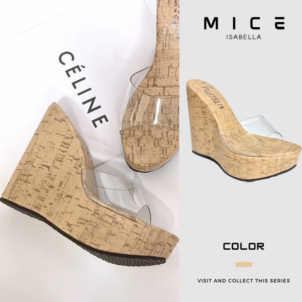 MICE「伊莎貝拉」無重力超舒適 MIT透明木紋 輕量厚底 海邊防滑厚底沙灘鞋 楔型 坡跟 拖鞋