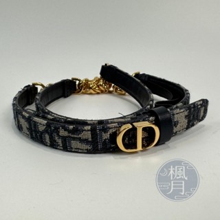 Christian Dior 迪奧 藍色 緹花 拼鍊條金CD皮帶 #85 精品皮帶 配件 小物 穿搭 時尚百搭