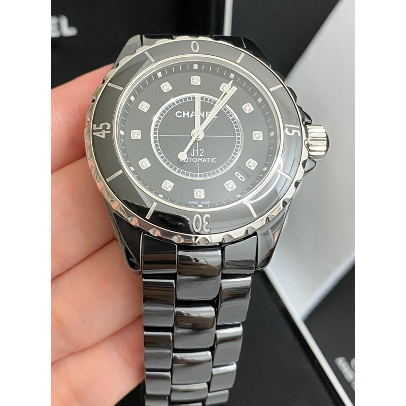 合法登記 保證真品 新款錶扣❤️附真品證明、保固 95成新 12鑽 38mm Chanel 香奈兒 J12 機械錶 黑色