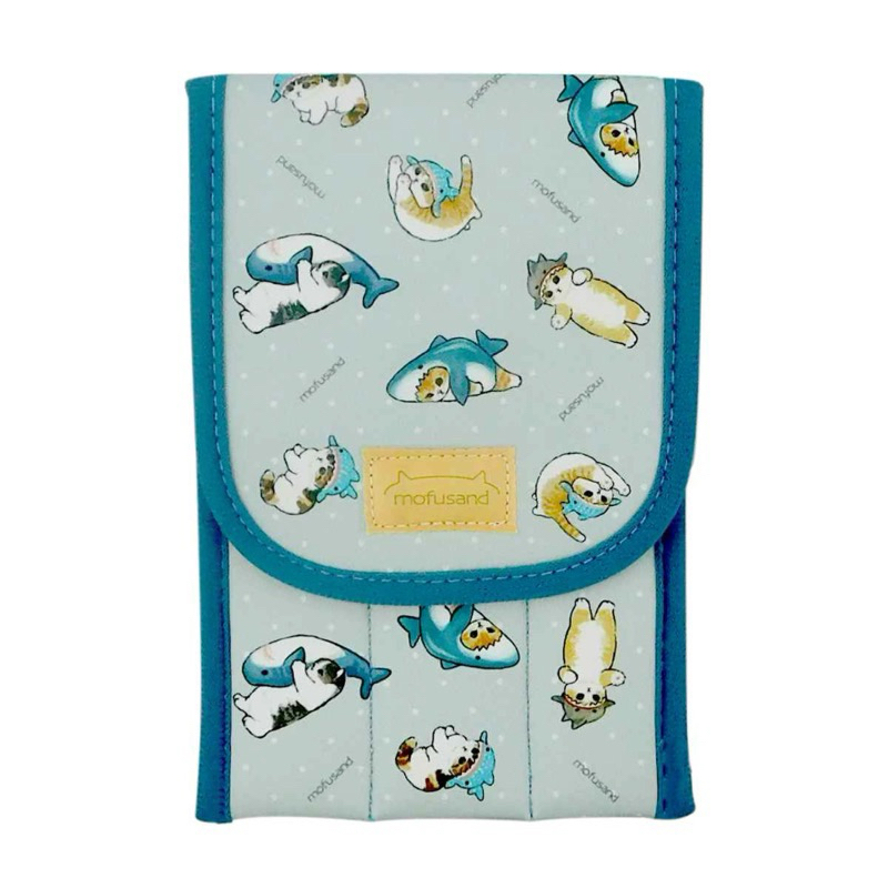 日本代購 現貨 藍色 鯊魚系列 貓咪 mofusand 貓福珊迪 可水洗 筆袋 分隔 文具包 收納包 餐具包