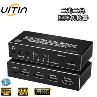 HDMI 二進二出矩陣切換器 4K@60Hz 3D高清視訊共享分配器支援LPCM 7.1 2X2適用於PS4 PC 電視