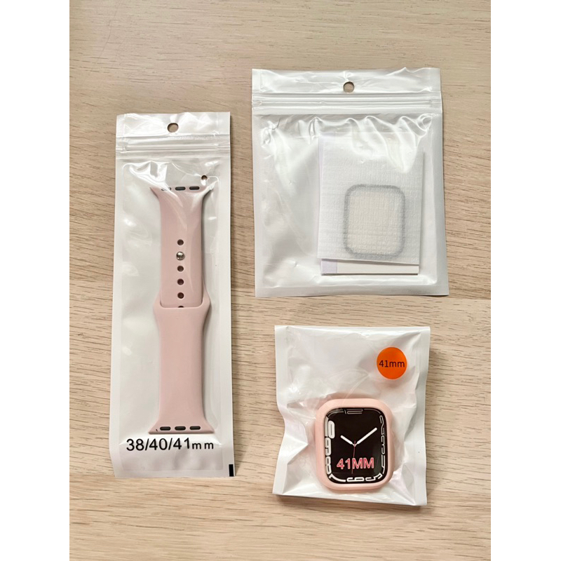 全新 Apple Watch 41mm 粉紅色 粉色 錶帶 保護套 保護殼 滿版 螢幕保護貼 玻璃貼 配件