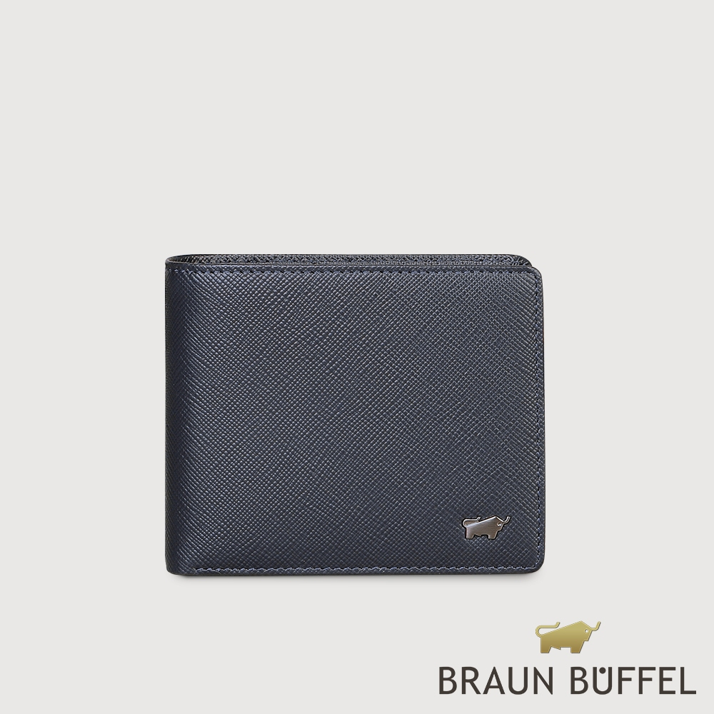 【BRAUN BUFFEL 德國小金牛】台灣總代理 尚恩A 12卡中間翻透明窗短夾-藍色/BF354-317-NY