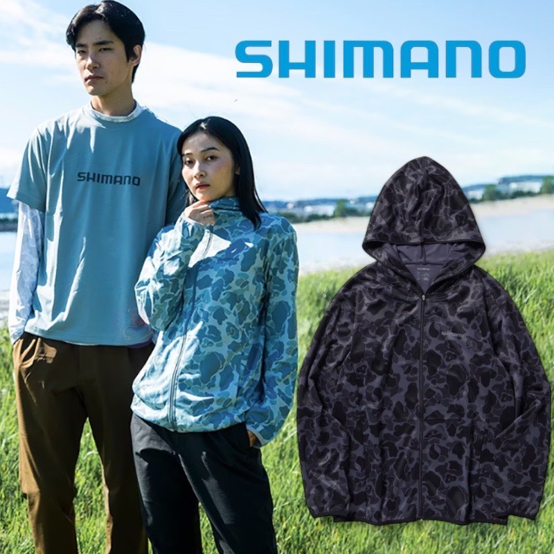 中壢鴻海釣具《SHIMANO》 WJ-040X 迷彩黑連帽防曬衣