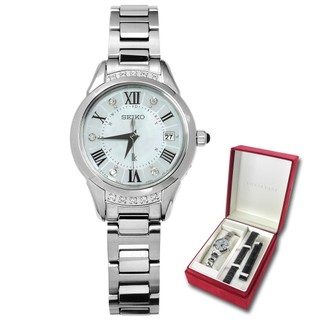 SEIKO 精工 / LUKIA 限量禮盒 太陽能電波錶 藍寶石水晶 日期 不鏽鋼手錶 淺藍色 / 1B22-0CL0S
