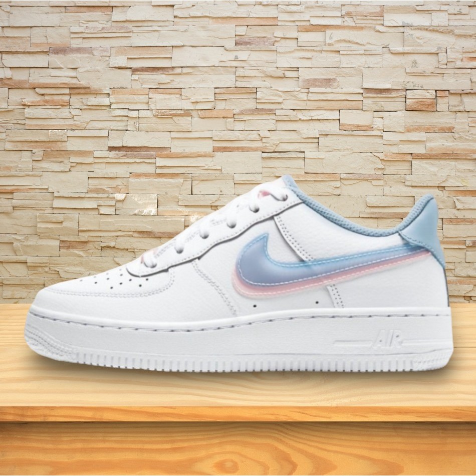 Nike Air Force 1 LV8 GS 藍粉雙勾 馬卡龍 果凍 潮流 休閒鞋 厚底鞋 女鞋 CW1574-100