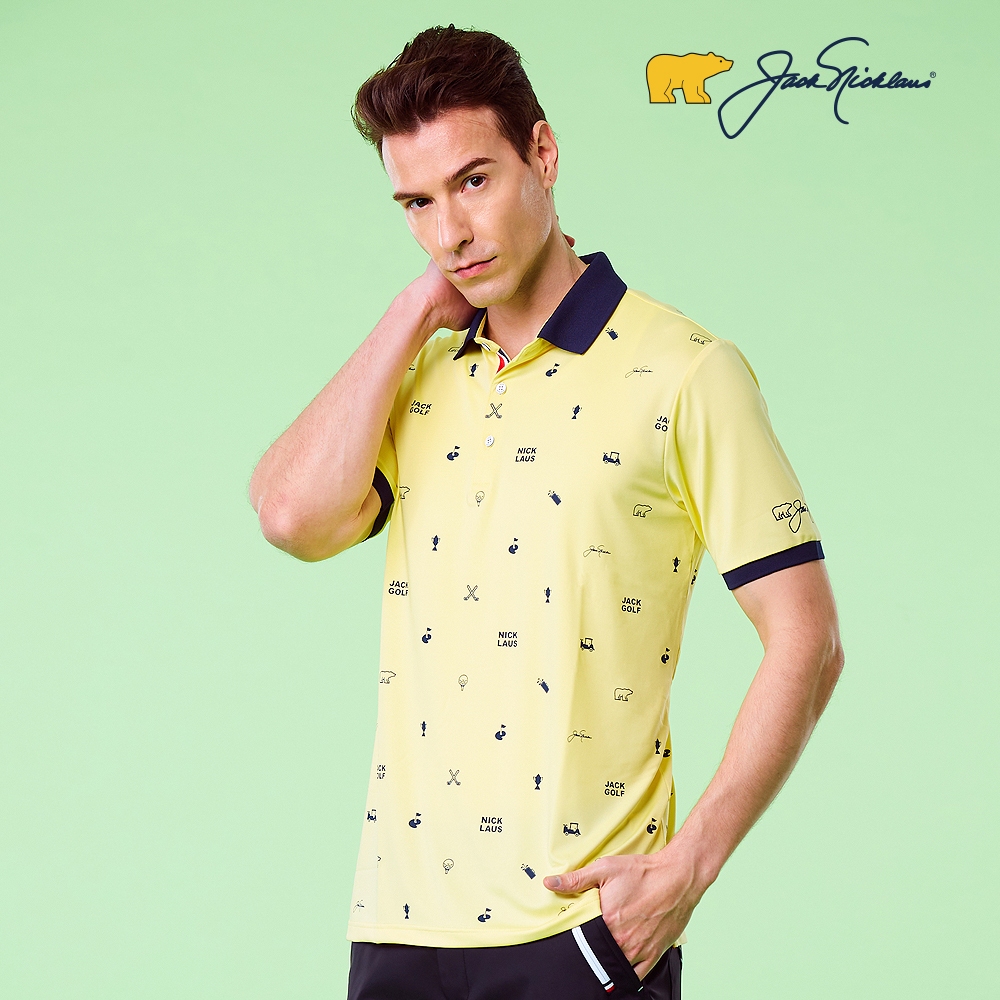 金熊GOLF男款印花設計吸濕排汗POLO衫/高爾夫球衫(黃)
