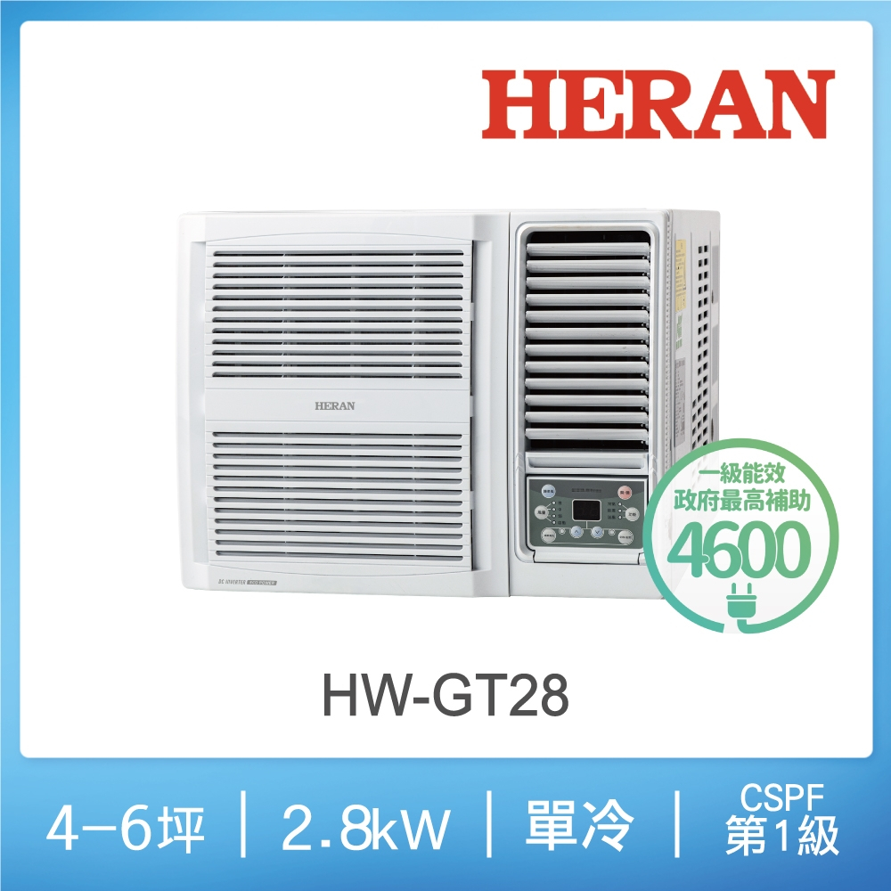 @惠增電器@HERAN禾聯一級省電變頻單冷R32右吹式無線遙控窗型冷氣HW-GT28 適約4坪 1.0噸《可退稅》