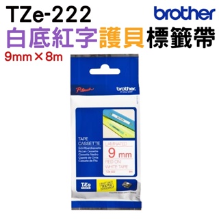 Brother TZe-222 護貝標籤帶 9mm 白底紅字