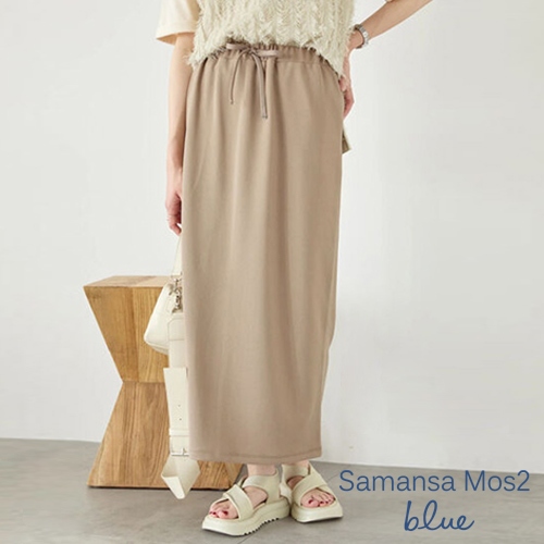 Samansa Mos2 blue 舒適百搭直筒綁帶長裙(FG42L1L0180)