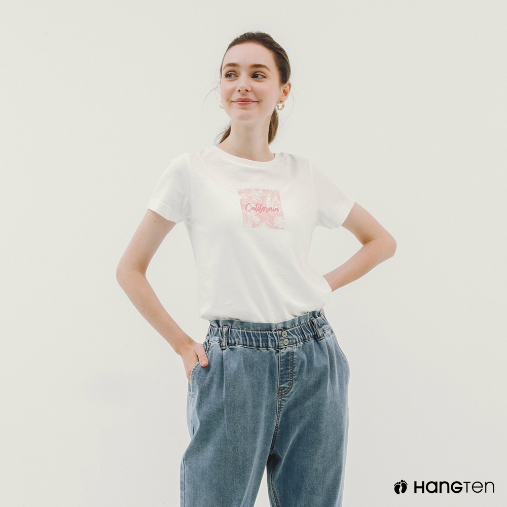 Hang Ten-女裝純棉加州主題印花短袖T恤(米白)