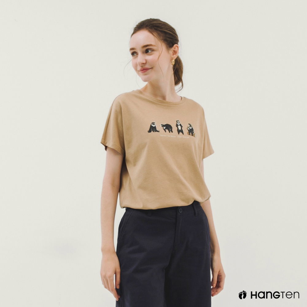 Hang Ten-女裝BCI純棉保育動物印花短袖T恤(棕)